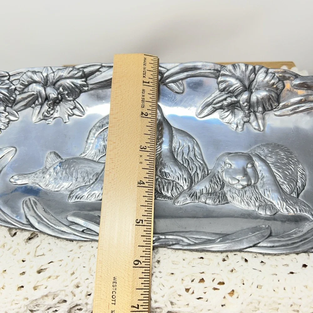 Arthur Court Signed Aluminum 1994 Easter Bunny Rabbit Serving Tray Vintage